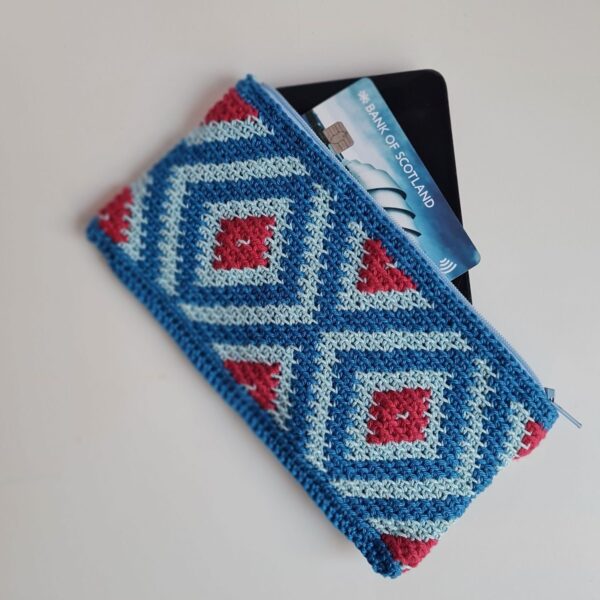 Essentials Blue & Red Crochet Purse