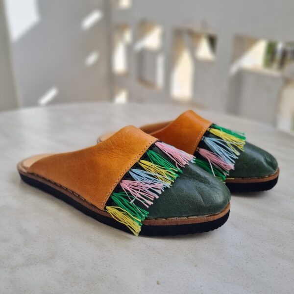 Leather Girls Tassel Slippers